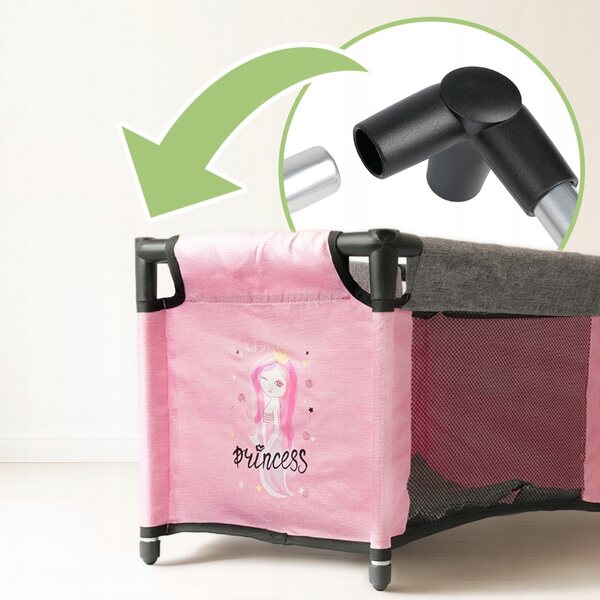 2-in-1-Bett und Hochstuhl für MalPlay-Puppen mit Bettwäsche und bunter Tasche
