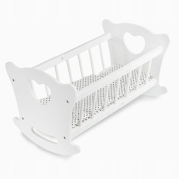 Dondolo in legno per bambole Kinderplay con biancheria da letto completa
