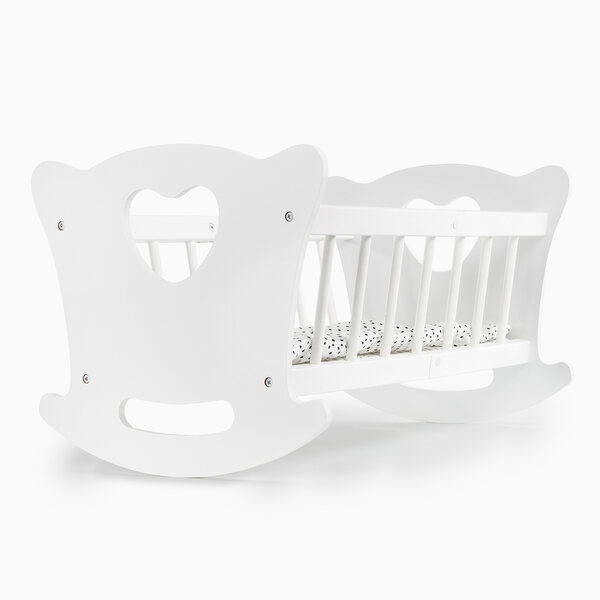 Dondolo in legno per bambole Kinderplay con biancheria da letto completa