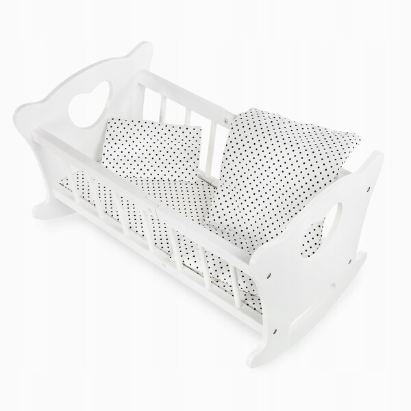 Dondolo in legno per bambole Kinderplay con biancheria da letto completa