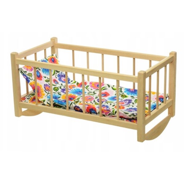 Dondolo in legno per bambole con biancheria folk - Handmade, ecologico e sicuro