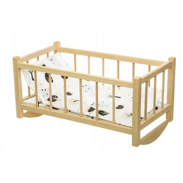 Dondolo in legno per bambole con biancheria folk - Handmade, ecologico e sicuro