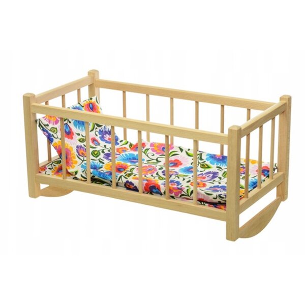 Dondolo in legno per bambole con biancheria folk - Handmade, ecologico e sicuro
