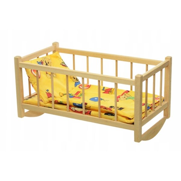Dondolo in legno per bambole con biancheria folk - Handmade, ecologico e sicuro