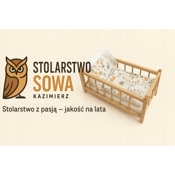 Puppenwiege aus Naturholz mit Bettwäsche – sicher und langlebig