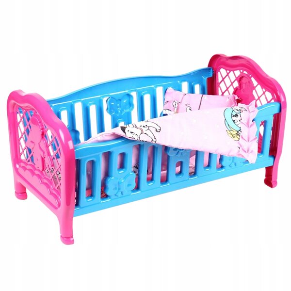 Technok Puppenwiege, Puppenbett mit Bettwäsche, 45 x 26 x 24 cm