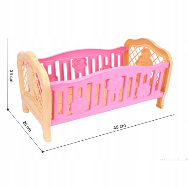 Technok Puppenwiege, Puppenbett mit Bettwäsche, 45 x 26 x 24 cm