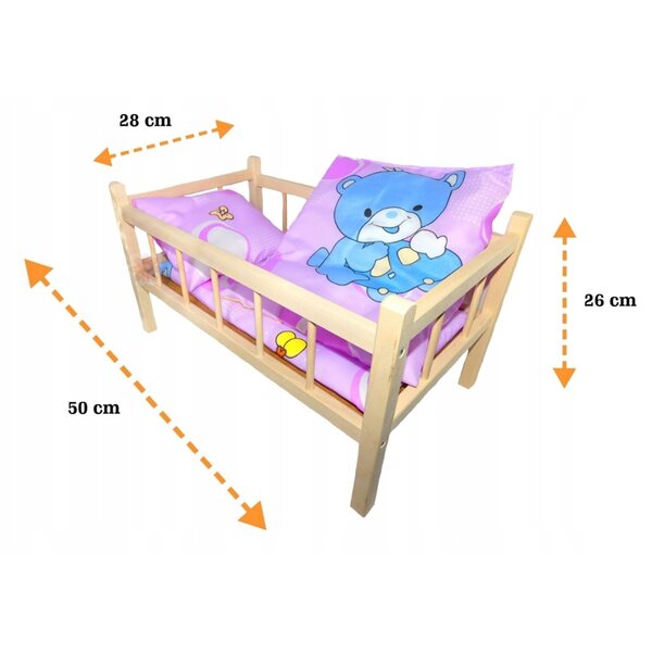 Letto in legno per bambole 50 cm - gioco ecologico e sicuro per bambini