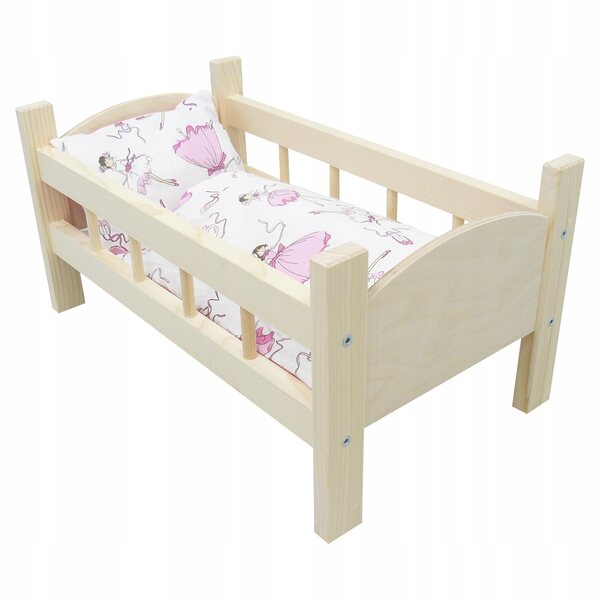 Holzbett für Puppen mit Bettwäsche im Ballerina-Stil, ideales Geschenk für Kinder