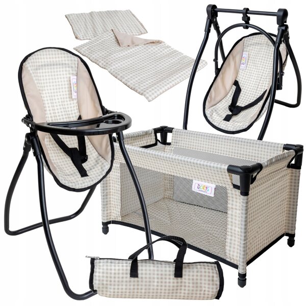 2-in-1-Set für Puppen: Reisebett und Babysitz Doris Beige