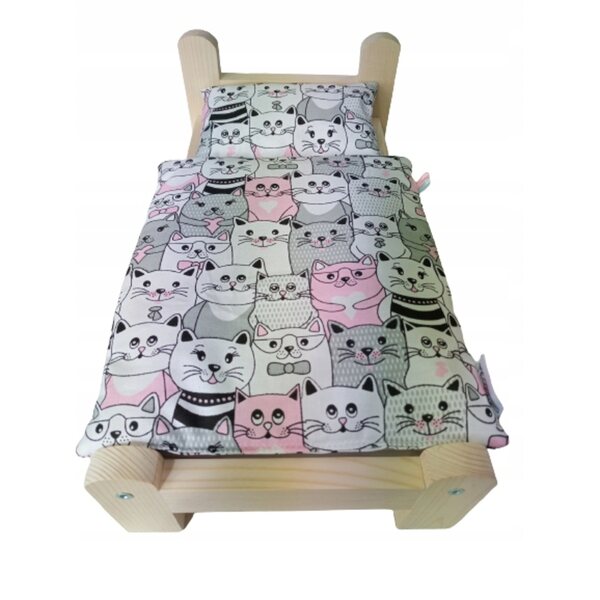 Letto in Legno per Bambole con Completo Biancheria 3 Pezzi 44x23x17 cm