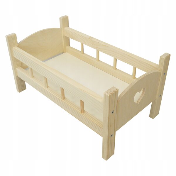 Letto in Legno per Bambole con Cuore e Biancheria - Regalo per Bambini 3+