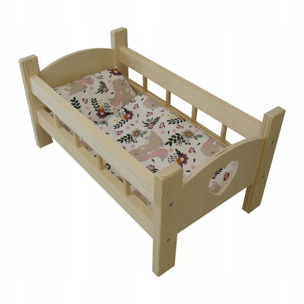 Letto in Legno per Bambole con Cuore e Biancheria - Regalo per Bambini 3+
