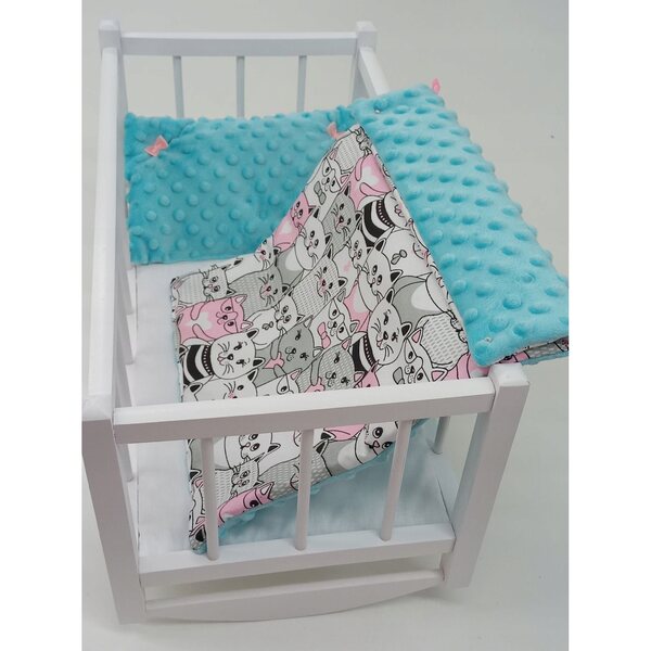 Weiße Holzwiege für Puppen mit Bettwäsche und Matratze 49x26,5x26 cm