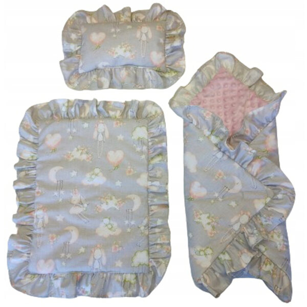 Puppenbettwäsche-Set mit Rüschen und rosa Kapuze – Jackmar