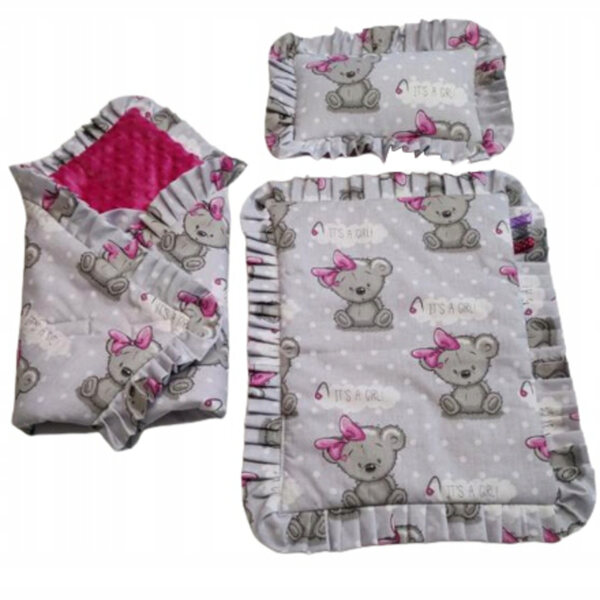 Puppenbettwäsche-Set mit Rüschen und rosa Kapuze – Jackmar