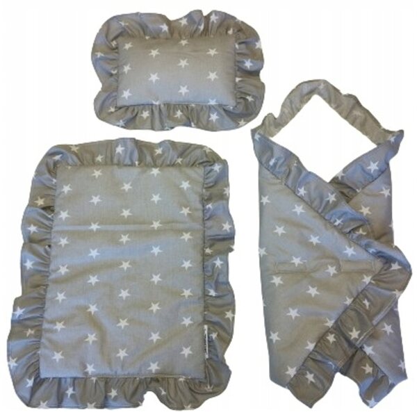Komplettes Bettwäscheset für Puppen mit Rüschen und Schlafsack