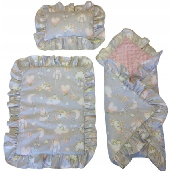 Komplettes Bettwäscheset für Puppen mit Rüschen und Schlafsack