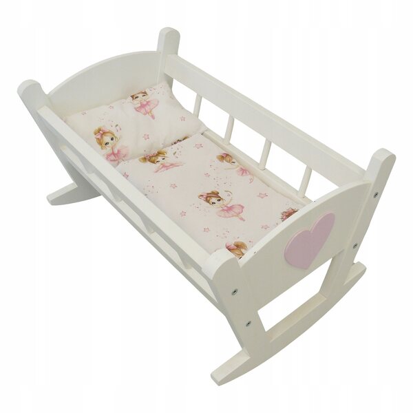 Weiße Holzwiege für Puppen mit anpassbarem Leinen 34x54x35 cm