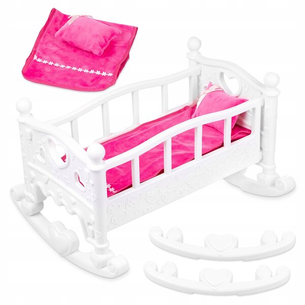 Kinderplay Lettino e Culla per Bambole 45 cm con Biancheria, Trasformabile e Colorata