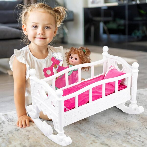 Kinderplay Lettino e Culla per Bambole 45 cm con Biancheria, Trasformabile e Colorata