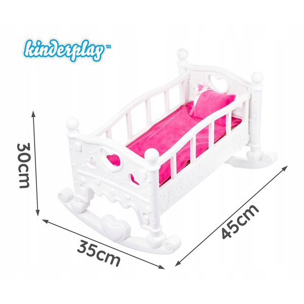 Kinderplay Lettino e Culla per Bambole 45 cm con Biancheria, Trasformabile e Colorata