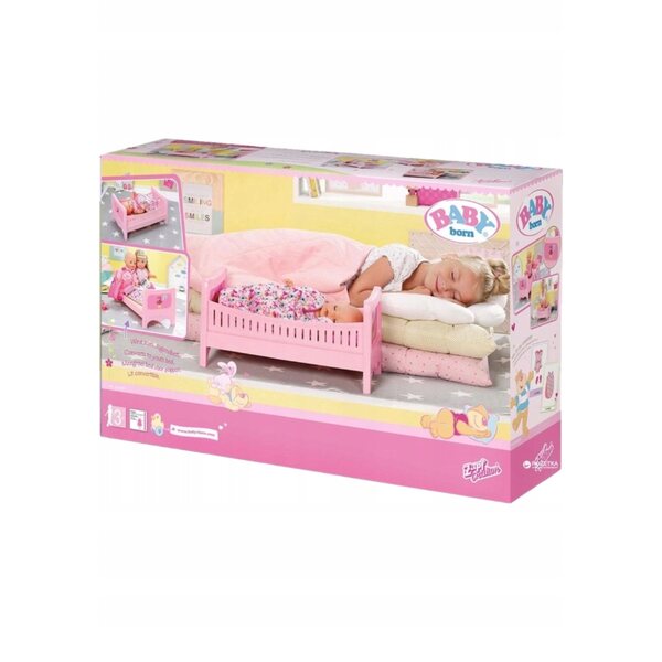 Kinderbett für Baby Born 43 cm Puppe mit abnehmbarer und farbenfroher rosa Bettwäsche