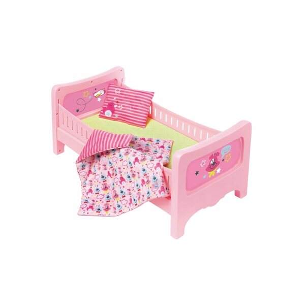 Kinderbett für Baby Born 43 cm Puppe mit abnehmbarer und farbenfroher rosa Bettwäsche