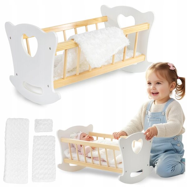 Dondolo in legno Kinderplay XL con biancheria per bambole fino a 49,5 cm