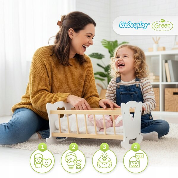 Dondolo in legno Kinderplay XL con biancheria per bambole fino a 49,5 cm