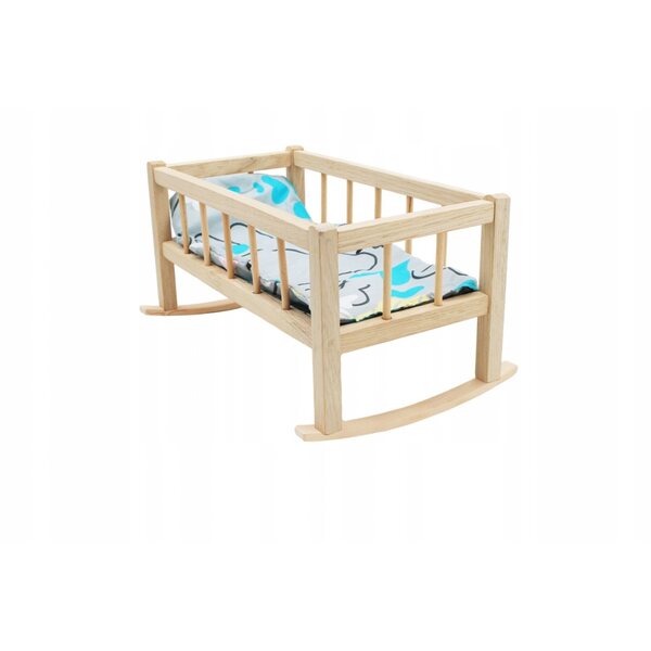 Culla per bambole in legno naturale con biancheria da letto - set per bambini di età superiore a 3 anni