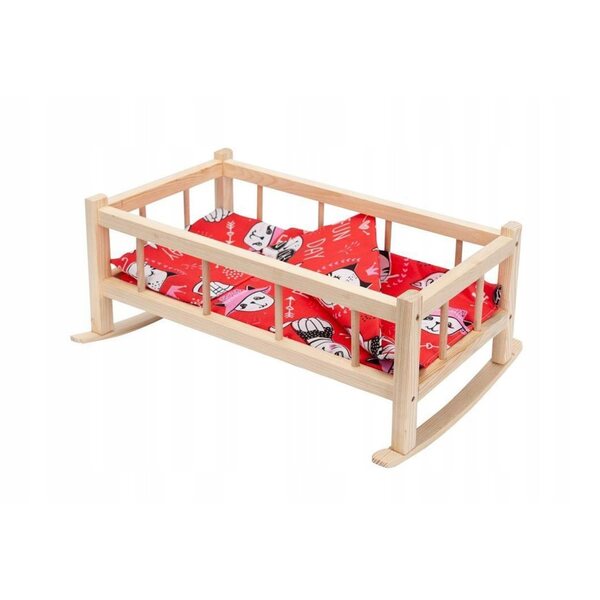 Culla per bambole in legno naturale con biancheria da letto - set per bambini di età superiore a 3 anni