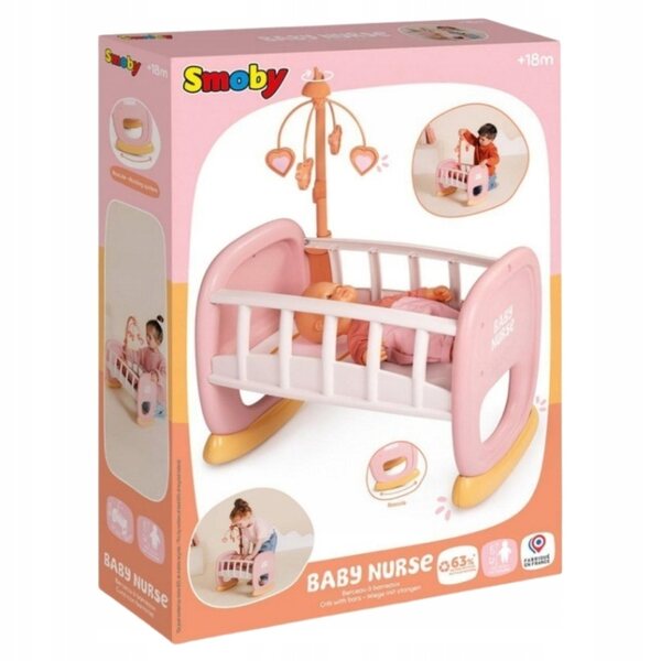 Smoby Baby Nurse Culla per Bambole con Carillon Rosa 42 cm in Plastica Riciclata