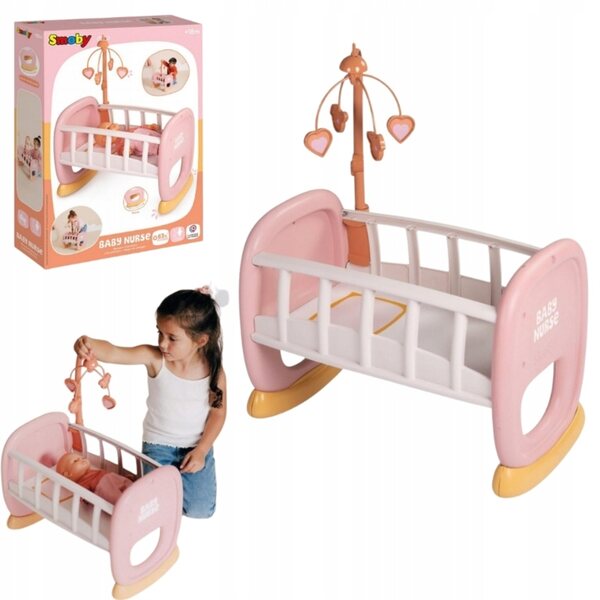 Smoby Baby Nurse Culla per Bambole con Carillon Rosa 42 cm in Plastica Riciclata