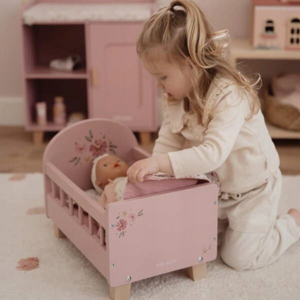 Little Dutch Puppenbett aus Holz mit FSC-zertifiziertem Leinen, 43 x 27,5 x 31,5 cm