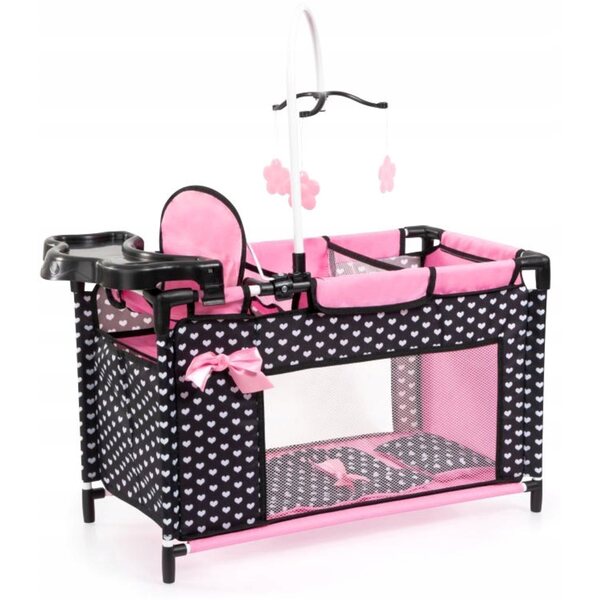 Bayer Design Multi Bed Puppenbett mit Zubehör und schwarz-rosa Haus