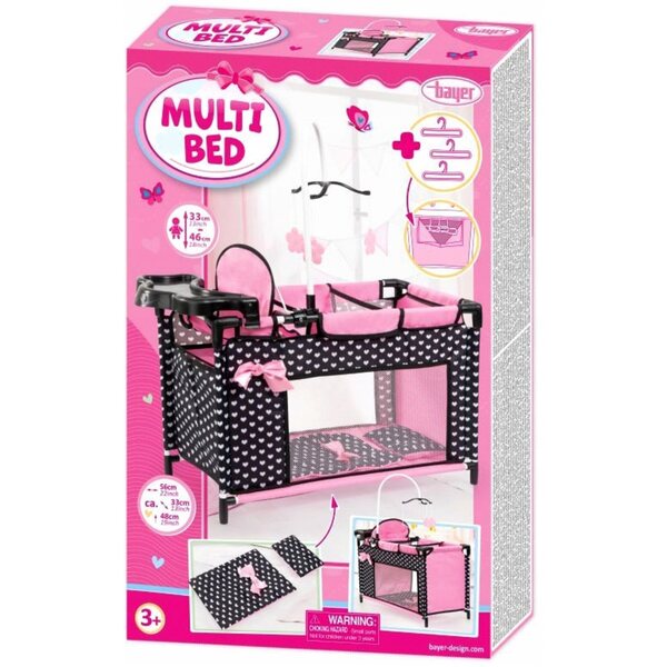 Bayer Design Multi Bed Puppenbett mit Zubehör und schwarz-rosa Haus