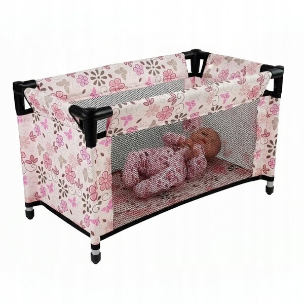 Großes Reisebett für Puppen mit rosa Tasche, Decke und Kissen