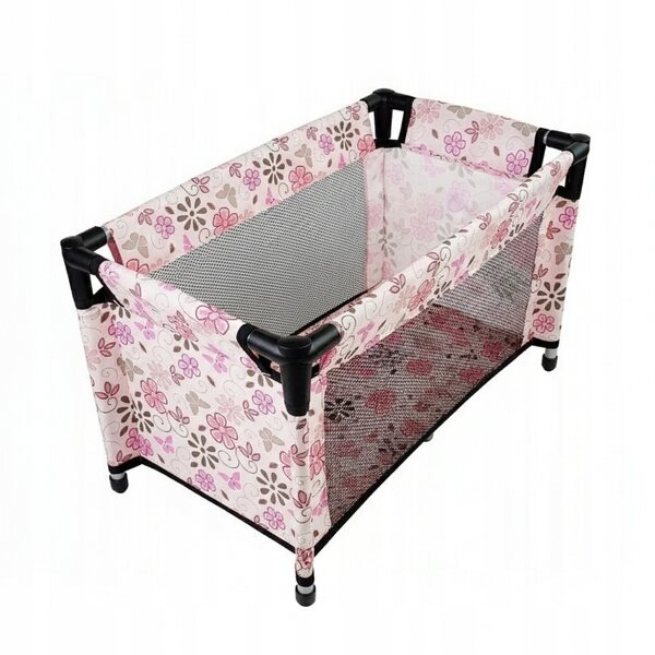 Großes Reisebett für Puppen mit rosa Tasche, Decke und Kissen