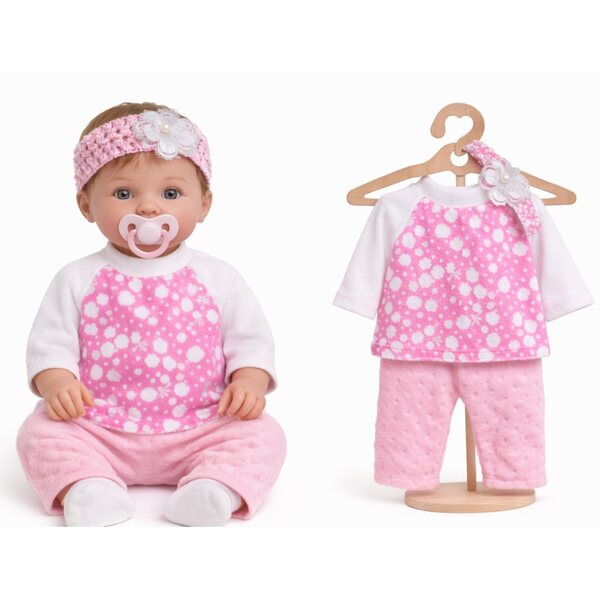 45-cm-Puppenkleid-Set mit Bluse, Hose und rosa Blumenschärpe