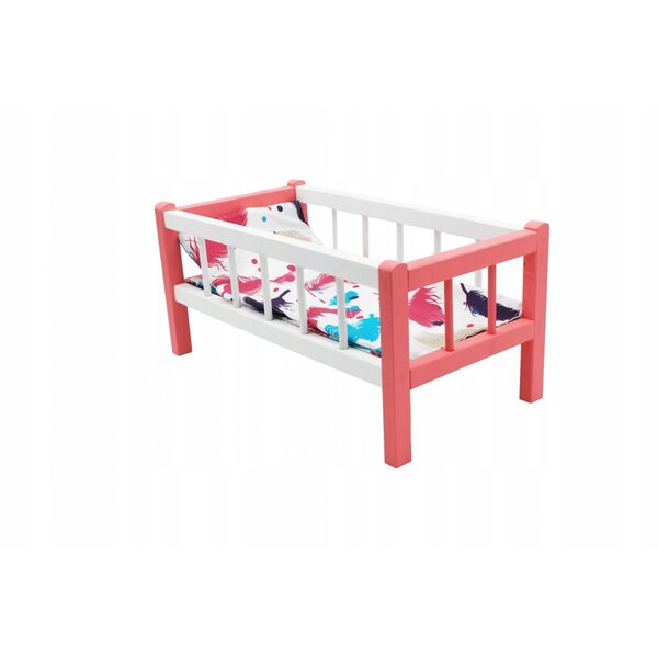 Letto per bambole in legno con biancheria da letto colorata: giocattolo sicuro e durevole