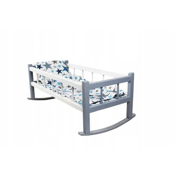 Culla per bambole 60 cm con lettino in legno colorato. Prodotto polacco