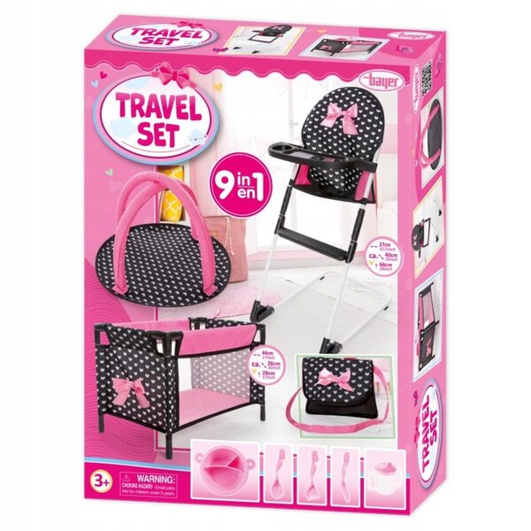 9-in-1-Set für Puppen mit Reisebett und Bayer-Design-Zubehör