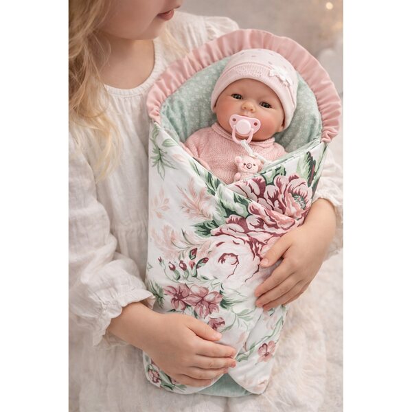 Premium-Bettwäscheset und Stirnband für 45-cm-Puppe – Zigeunerblumen, handgenäht