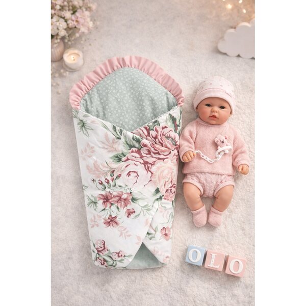 Premium-Bettwäscheset und Stirnband für 45-cm-Puppe – Zigeunerblumen, handgenäht