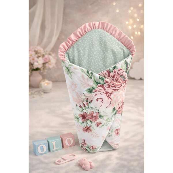 Premium-Bettwäscheset und Stirnband für 45-cm-Puppe – Zigeunerblumen, handgenäht