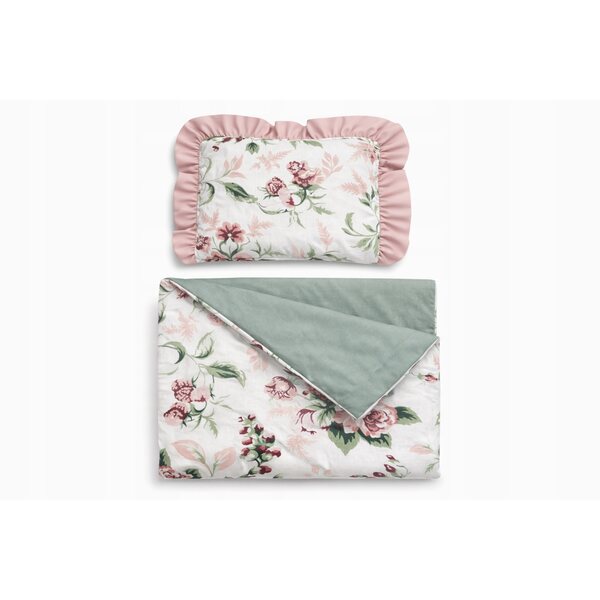 Premium-Bettwäscheset und Stirnband für 45-cm-Puppe – Zigeunerblumen, handgenäht