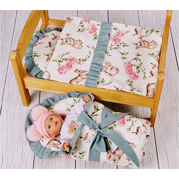 Puppenbettwäsche-Set aus 100 % Baumwolle mit Kissen und Decke