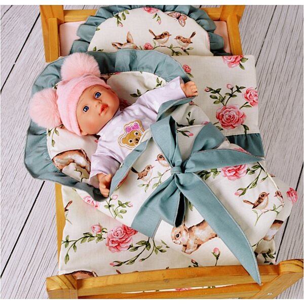 Puppenbettwäsche-Set aus 100 % Baumwolle mit Kissen und Decke