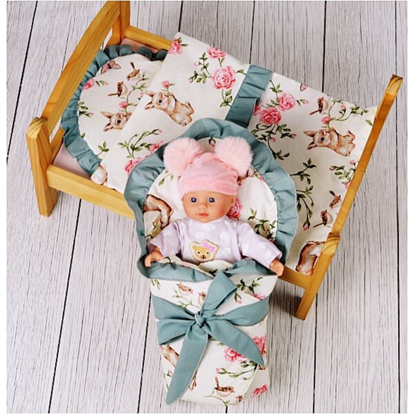 Puppenbettwäsche-Set aus 100 % Baumwolle mit Kissen und Decke
